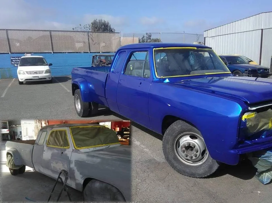 Blue pickup truck refinished at DY Autobody & Paint